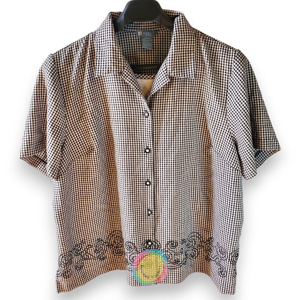 Koret Woman Plus Size Blouse Gingham Check Layered Look 2X 3X Cottage